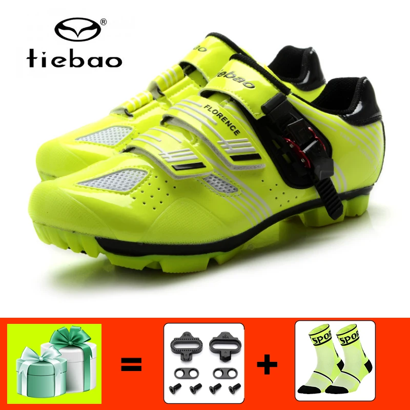 TIEBAO Мужская обувь для горного велосипеда Sapatilha Ciclismo MTB самоблокирующаяся велосипедная обувь для гонок Атлетическая Mtb велосипедные кроссовки - Цвет: 1330 green with gift