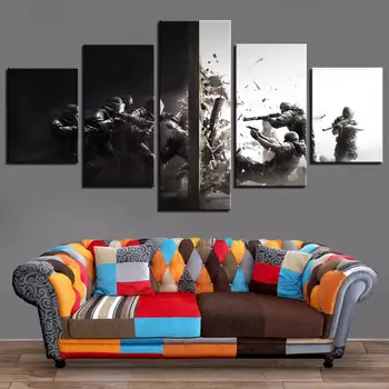 

Wall Poster And Prints Pop Game Picture 5 Pieces Rainbow Six Siege Canvas Painting Frame Artwork HD Prints Home Decor Kids Room