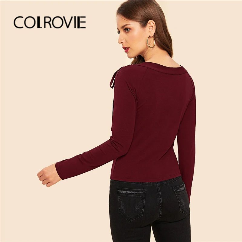 COLROVIE, Бордовый топ с завязками на шее, рукав реглан, для женщин ...