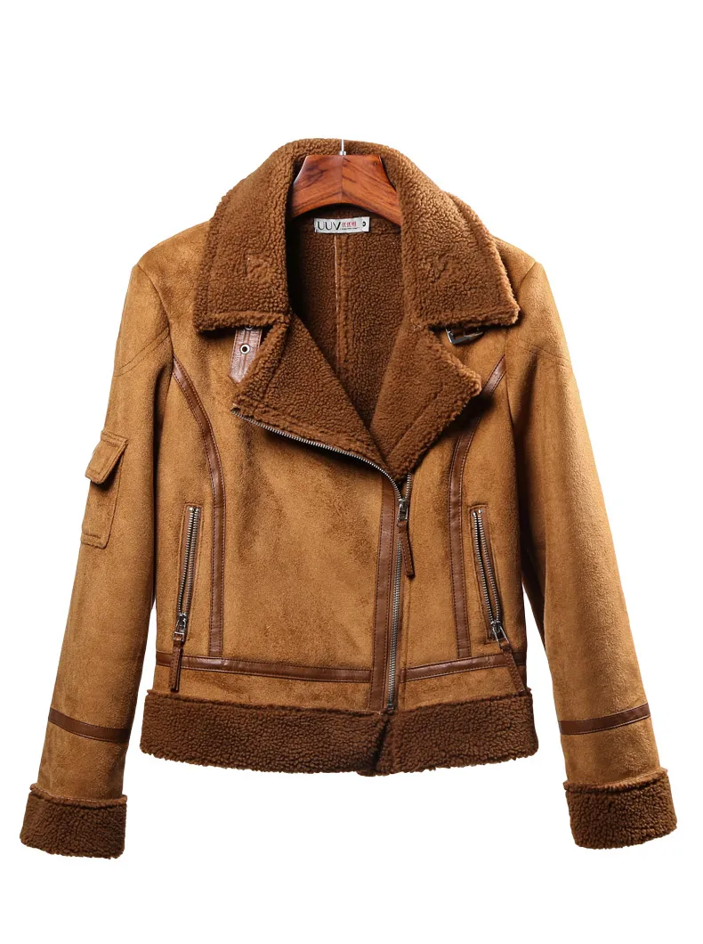 

Faux Sheepskin Coat Women Suede Jacket Short Fur Korean Lamb Locomotive Fashion Fur Warm Leather Jacket