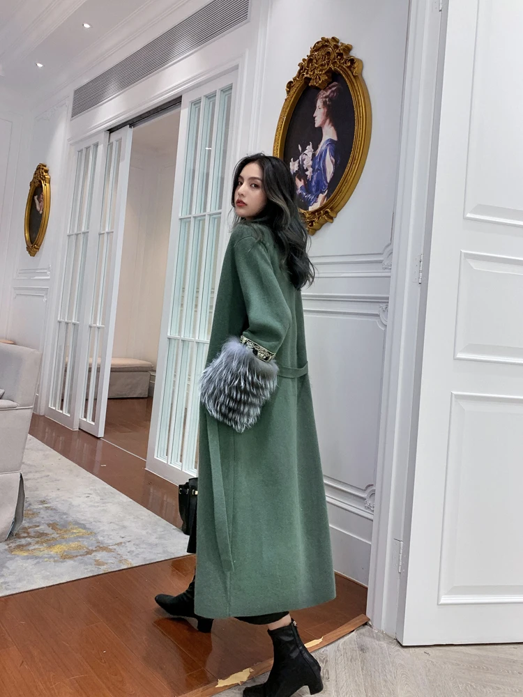 Женская кашемировая куртка с поясом OFTBUY Повседневная Длинная манжетами из