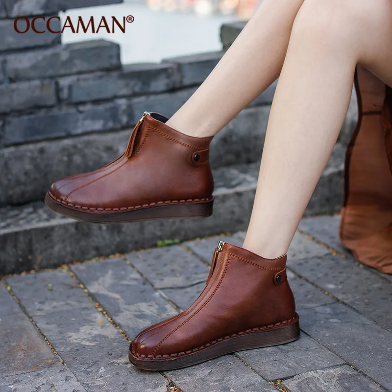 

OCCAMAN Basic Boots 2019 Winter Women Ankle Boot Korean Fashion Plus Plush Non-slip Flat Booties Keep Warm Ladies Shoes 16226