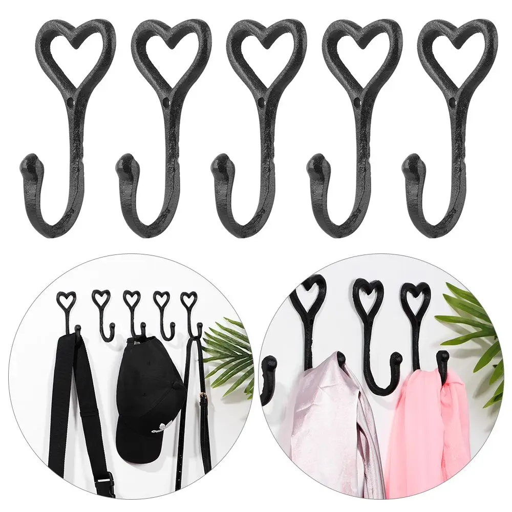 1/5PCS Home Decor Chic Antique Wall Mounted Cast Iron Key Holder Coat Hooks  Heart Shape