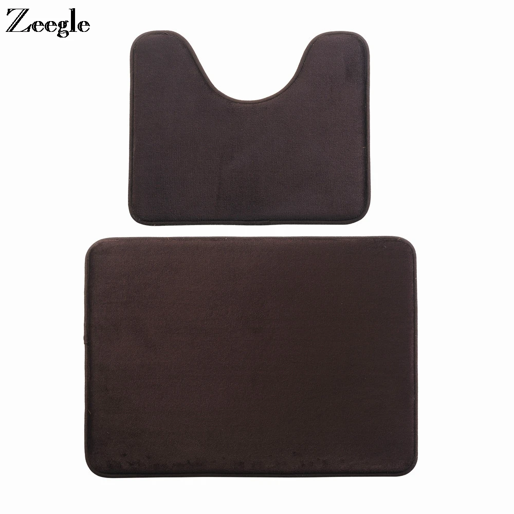 

Zeegle 2pcs Anti Slip Bath Mat Set Toilet Pedestal Rug Flannel Soft Bathroom Doormat Absorbent Foot Mat Memory Foam Bath Rug Set