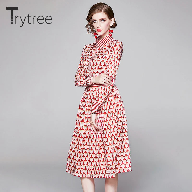 Осенне зимнее женское Повседневное платье Trytree однобортное модное элегантное