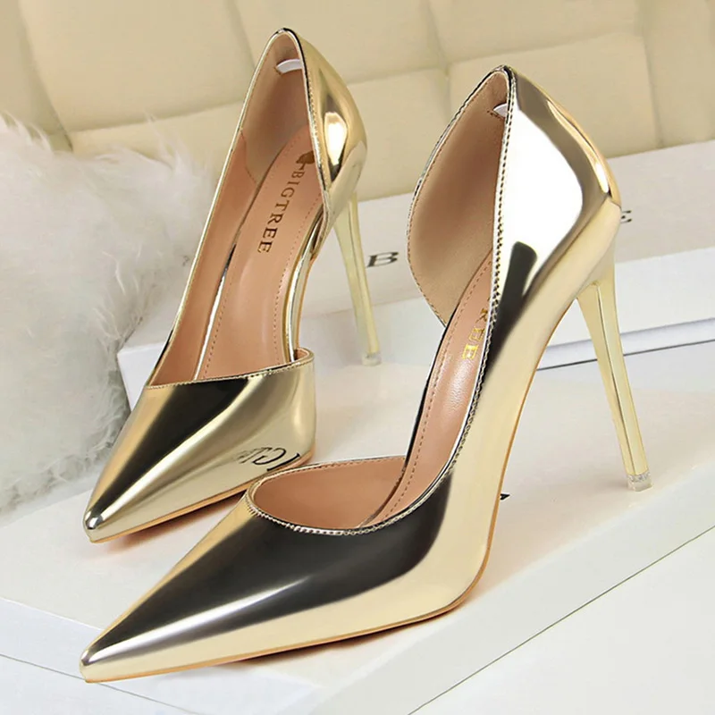BIGTREE/обувь г. Новые женские туфли-лодочки пикантные женские туфли на высоком каблуке свадебные туфли на каблуке-шпильке, серебристые вечерние туфли женская обувь на каблуке - Цвет: 18188-1gold
