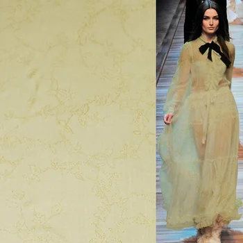 

Floral design on yellow bottom fashion silk georgette gauze fabric sheer,SCG546