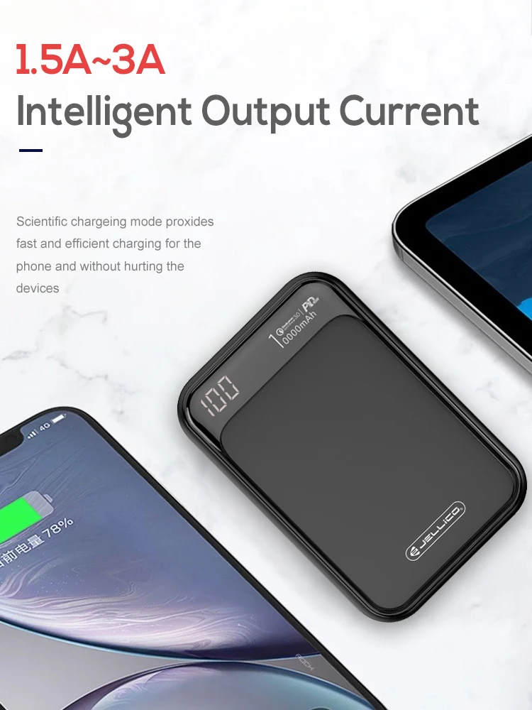 Jellico power Bank 10000mAh светодиодный портативный аккумулятор power Bank PD Быстрая зарядка 12V power bank для iPhone Xiaomi Mi power Bank