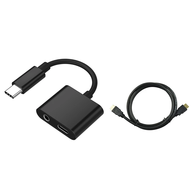 Pro HDMI V1 4A HD High Speed 4K 2160P 3D Lead Cable Black 2 in 1 USB Type C to 3 5mm Headphone Jack Adapter