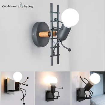 

Cartoon Creative Wall Lamp Iron Little Man Wall Light Kids Room Children Room Sconces Wall Lights LED E27 Home Decor Luminarie