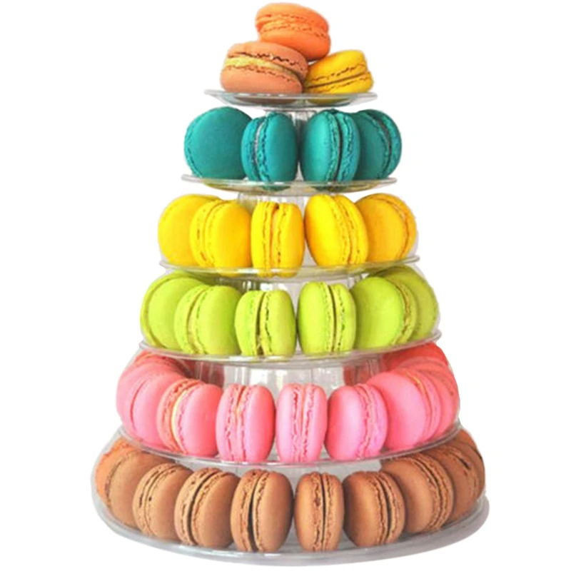 Round 6 Tier Macaron Tower Cake Stand Cupcake Macaroons Display Rack Holder Tools Wedding Decoratio
