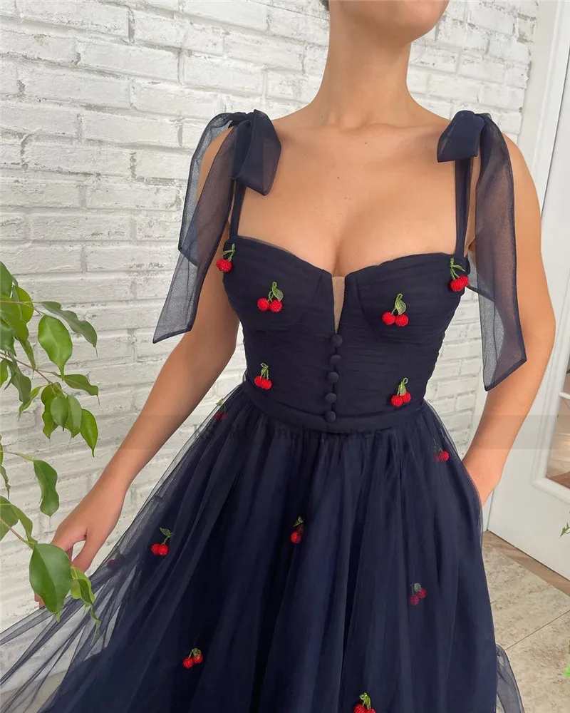 lavender prom dresses Navy Blue Short Prom Dresses Bow Straps Cherry Mid Length Formal Evening Party Dress For Graduation With Pockets Celebrity Robe green prom dress
