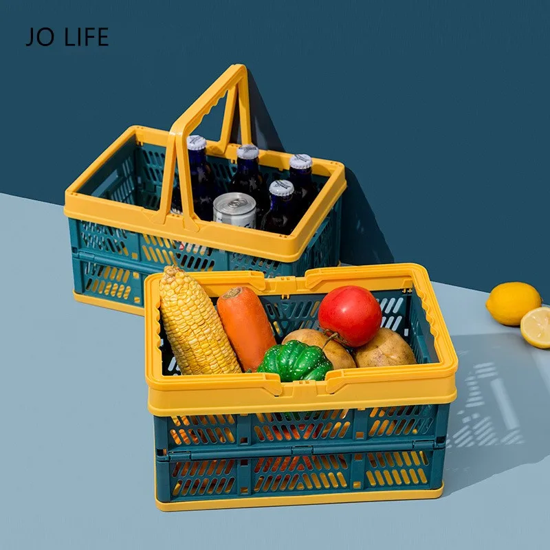 

JO LIFE Foldable Storage Basket Multifunctional Plastic Box Hollow Household Organizer Portable Picnic Fruit Vegetable Basket