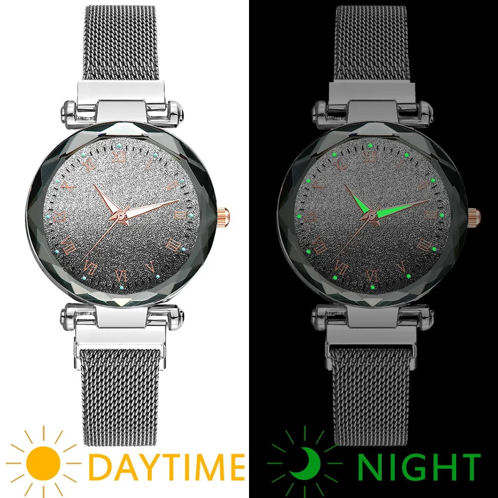 Дропшиппинг женские часы повседневные из нержавеющей стали сетка Светящиеся женские часы люксовый бренд кварцевые наручные часы Relogios Feminino# W - Цвет: Silver