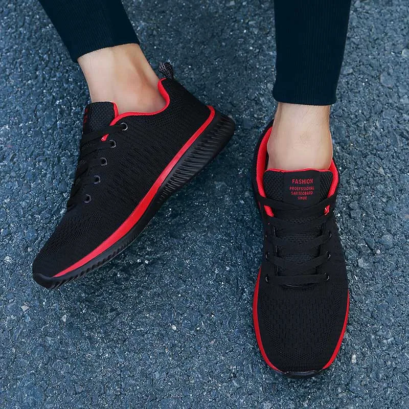 Black Red D Дешевые мужские спортивные кроссовки, обувь, дышащие мужские кроссовки для бега, красные легкие кроссовки, Женская Удобная спортивная обувь - Цвет: Black Red D