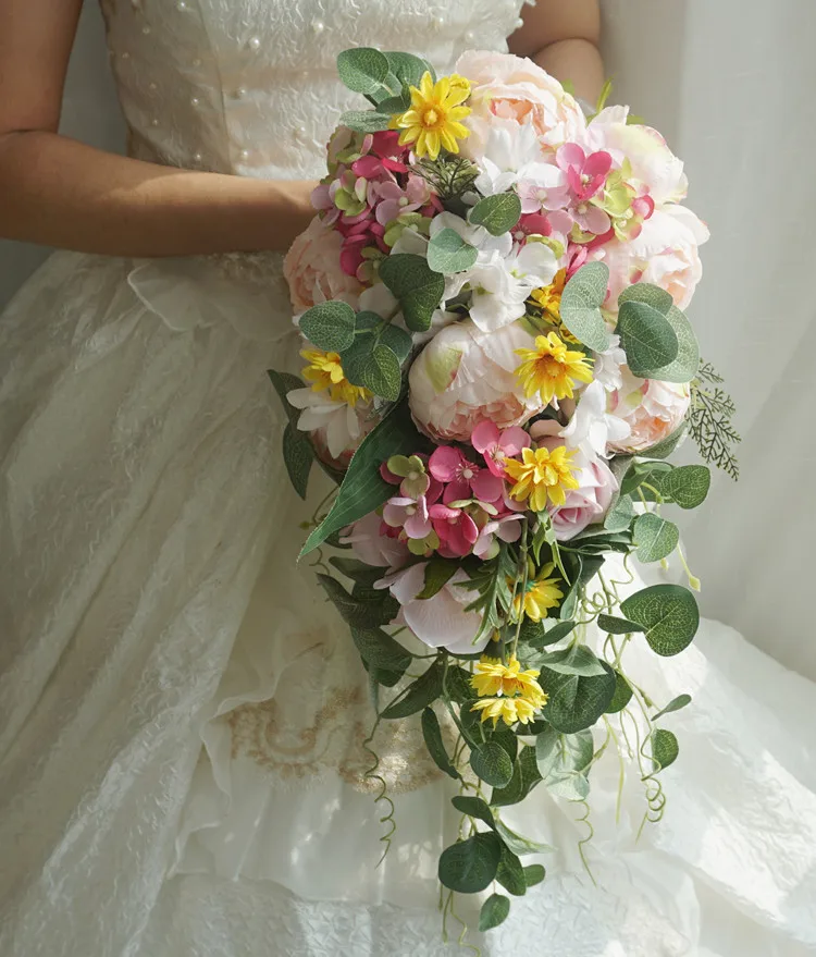 JaneVini шелк свадебный букет искусственных цветов водопад Шампанское розовая Роза пион Свадебный букет невесты - Цвет: Same as picture