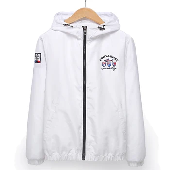 

2020 Spring Men's Hooded Jacket White Blue Kenty Shark Embroidery Windbreaker Jacket Men Trench Coat Pilot Bomber Jacket Man 4XL