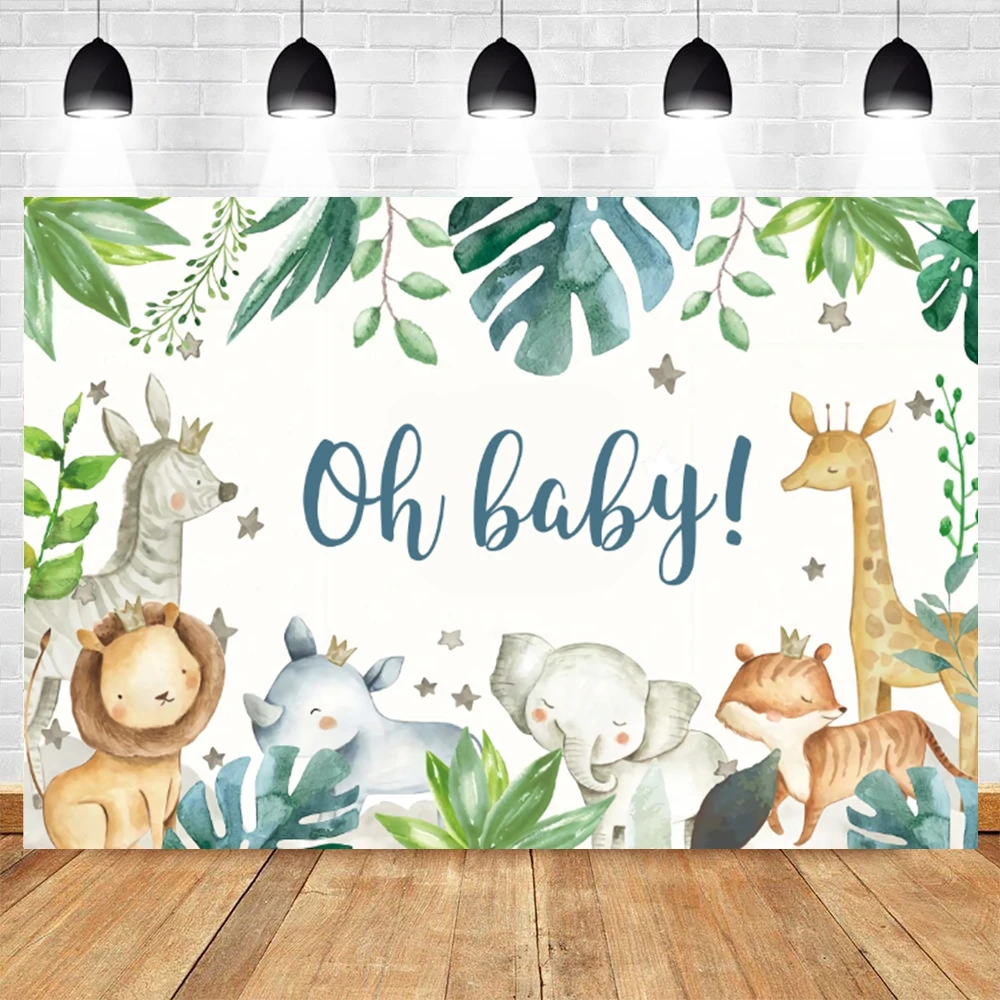 Oh Baby Baby Shower Backdrop Newborn Kids 1st Birthday Party Green Leaves Floral Cake Smash Photography Props Background Banners