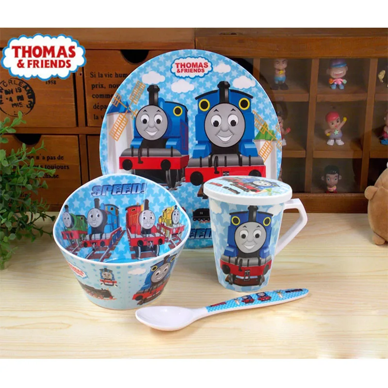 Thomas Children tableware baby cutlery children's cutlery set spoon bowl food tray three grid food container combination - Цвет: 4 piece set 2