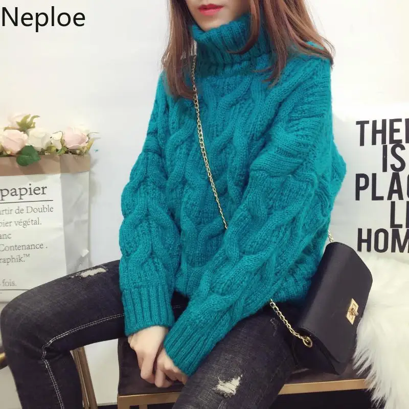 

Neploe Korean Loose Crazy Style Turtleneck Sweater Coarse Wool Twist Pullover Knitted Casual Wild Pull Femme Hiver 45640