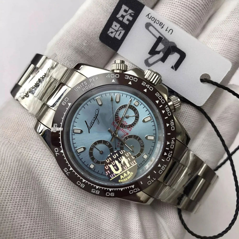 Business Luxury blue dial AAA Brand Watch men day-tona automatic self-wind U1 factory sapphire glassall sub dials works afbeelding