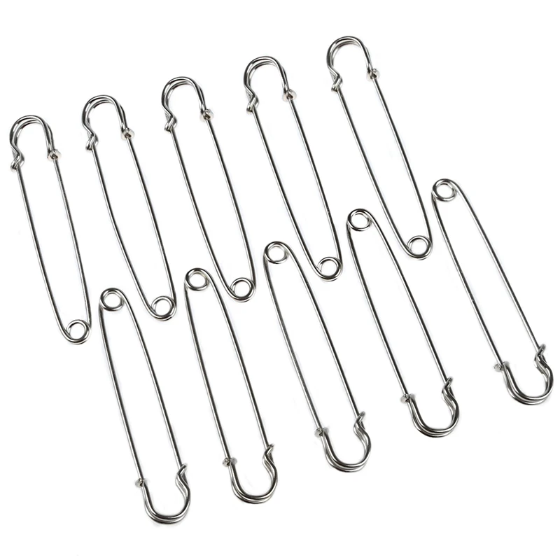 10 PCS 4 Inch Large Metal Safety Pin-Big and Strong Enough to Hold Heavy-Weight Fabrics and Materials Like Canvas, Leather, Uph