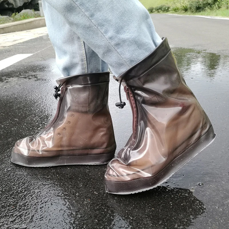 1 Pair Of PVC Waterproof Shoe Covers Reusable Overshoe Thickening Unisex Non-slip Rain Boots Set Fishing Waterproof Rain Boots - Цвет: coffee