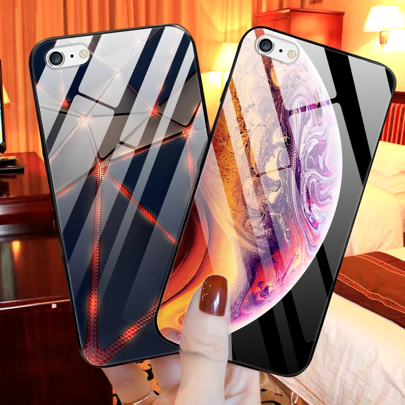Чехол из закаленного стекла для телефона для iPhone 5 6s 6Plus 7 8Plus чехол задняя крышка для Apple iPhone X XR XS Max чехол силиконовый бампер