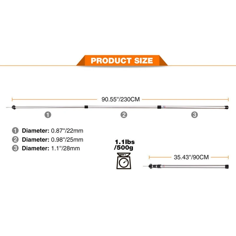 2 шт. регулируемые от 0,9 до 2,3 м наружные солнечные опорные стержни алюминиевые стойки для палатки