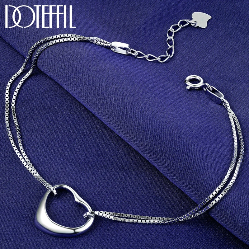 DOTEFFIL 925 Sterling Silver Box Chain Heart Bracelet For Woman Wedding Engagement Jewelry | Украшения и аксессуары