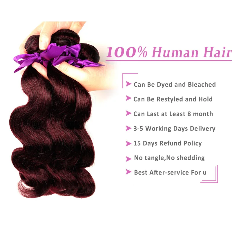 Pinshair, 3 бордовые пряди, с закрытием, перуанские объемные волнистые человеческие волосы для наращивания, не Реми волосы, пряди с закрытием, уток