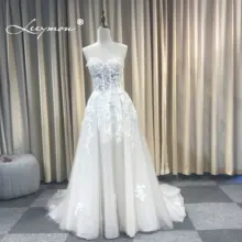 Leeymon цвета шампанского и слоновой кости Бохо свадебное платье Кружева аппликации бисером атласное белое свадебное платье без бретелек пляжное свадебное платье