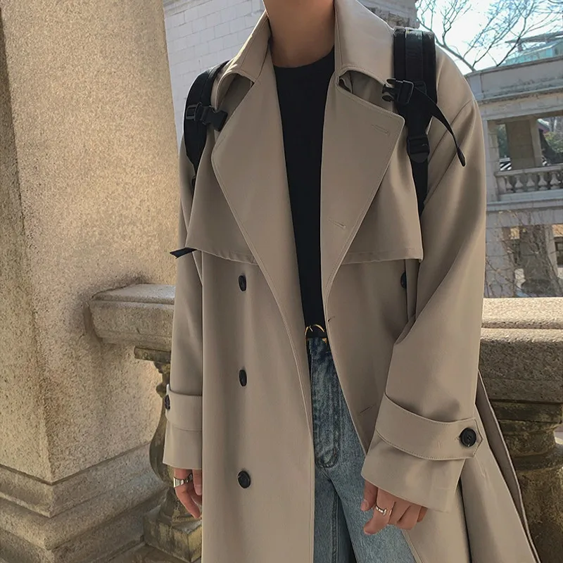 Casual Men Jacket IEFB Men's Wear Autumn Fashion Double Breasted Long Coat Loose Overcoat Trend Handsome Casual Windbreak