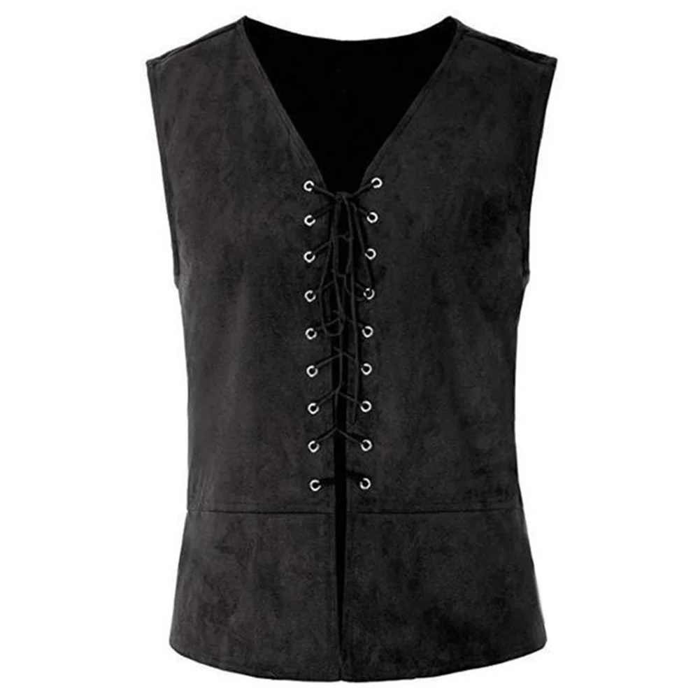 Jacket Men Gothic Punk Bandage Medieval Retro Vest Coat Sleeveless Work Fishing Jacket