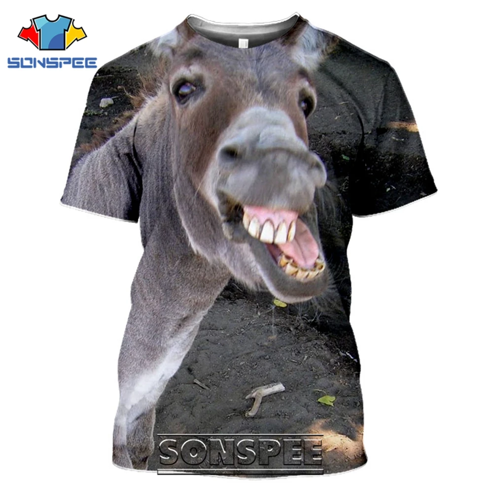 

SONSPEE 3D Print Animal Donkey Face Men's T-shirts Casual Hip Hop Harajuku Streetwear Funny Laughing Unisex Tees Tops Shirt