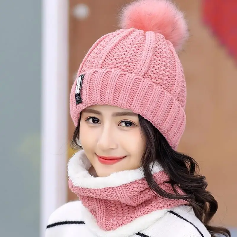 Брендовые зимние вязаные шапки-бини, женские толстые теплые шапки-бини Skullies, женская вязаная шапка с буквенным принтом, уличная шапка для катания на лыжах - Цвет: Розовый