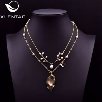

XlentAg Romantic Custom Natural Elements Leaf Pendant Necklaces For Women Tree Wedding Party Gifts Luxury Fashion Jewerly GN0205