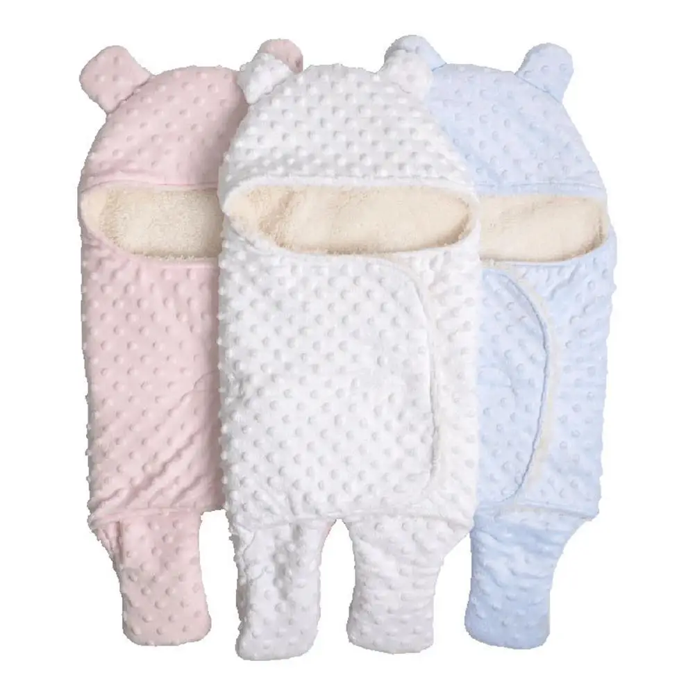 Kuulee Swaddle Wrap plush Kids Baby Winter Solid Color Knitting Swaddle Wrap Bedding Receiving Blanket Sleeping Bag