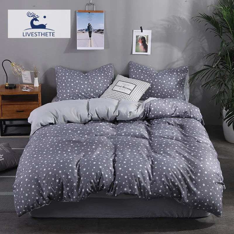 Liv-Esthete Fashion Stars Gray Bedding Set Soft Printed Duvet Cover Pillowcase Double Queen King Bed Linen Bedspread Flat Sheet | Дом и сад