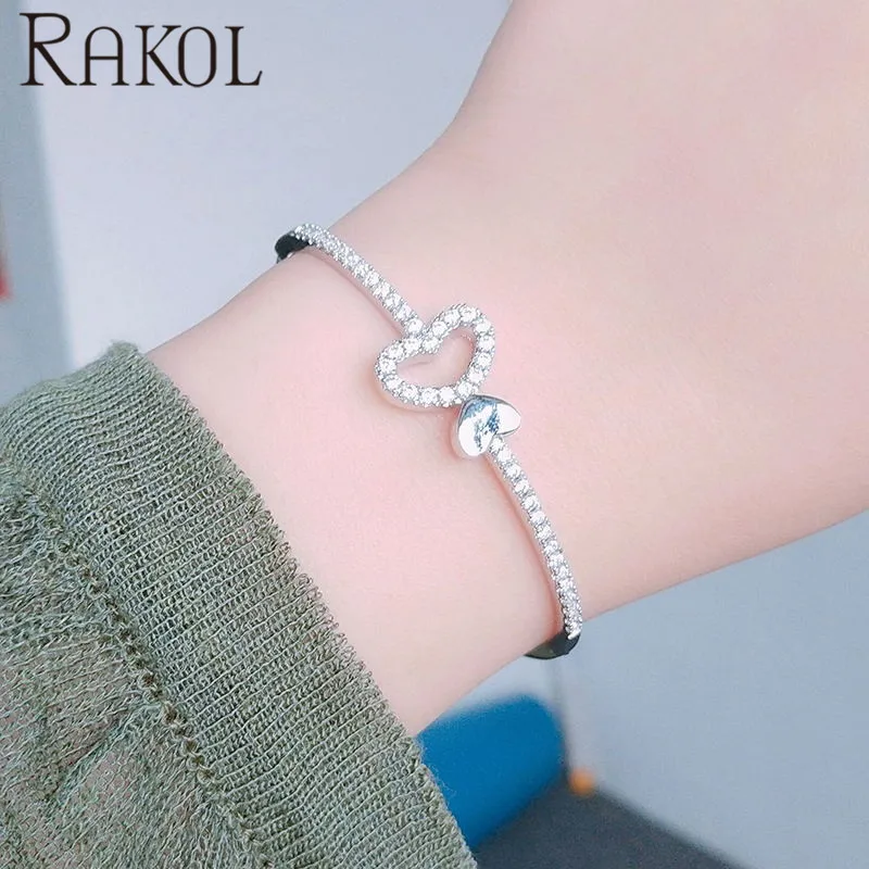 Sliver Color RAKOL женский изысканный браслет с кубическим цирконием, браслет для девушек, очаровательный браслет, вечерние аксессуары для платья RB21215 - Окраска металла: Sliver Color