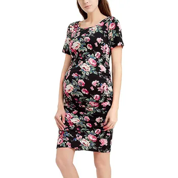 

Fashion Women maternity dresses Cotton O-neck Pregnancy Floral Print Dress Maternity Short Sleeve Sundress Clothing H4