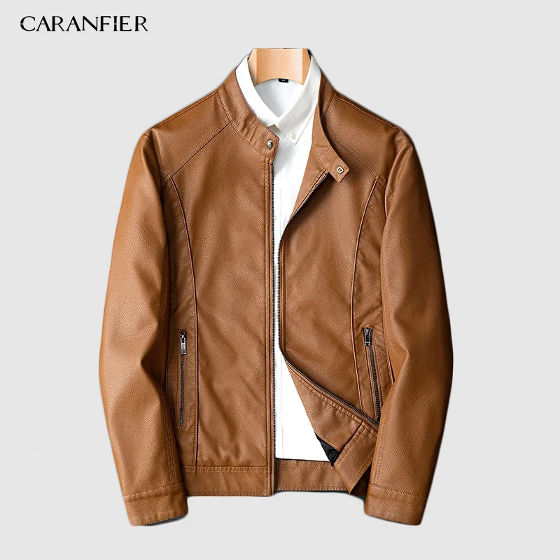 CARANFIER искусственная кожа мужские куртки модное Зимнее Пальто мотоциклетная байкерская куртка мужская Толстая бархатная куртка