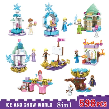 

Compatible With Lepining Elsa`s Anna Ice and snow world Princess Castle Girls 8in1 Building Blocks Early education Toys Model