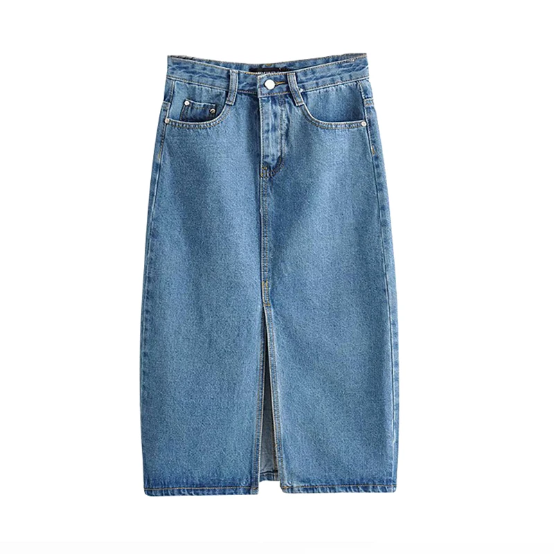 mid calf denim skirt