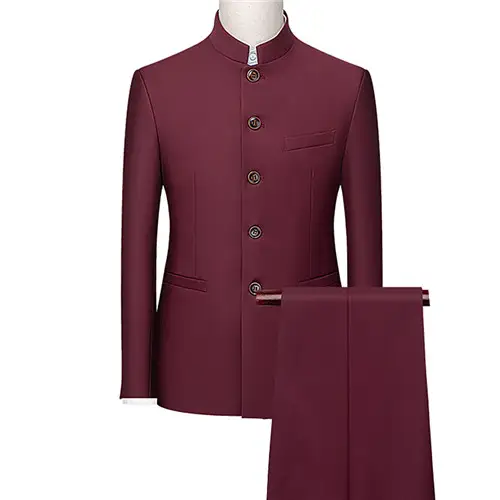 Men's White Single Breasted Stand Up Collar Suit 2-Piece, Chinese Style Red Slim-Fit Blazer Coat and Pants, Black, Blue, Yellow. - Image 12