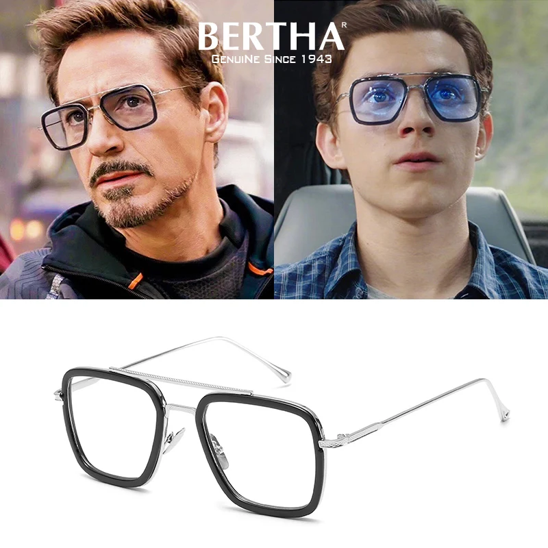 

Bertha Tony Stark Glasses Frame Women Square Alloy Eyewear Fashion Brand Design Iron Man Optical Eye Glasses For Men UV400 J6618