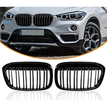 

Gloss Black Front Bumper Kidney Grill Grilles for BMW X1 F48 F49 2016-IN XDrive Double Line M Look 51117383363 51117383364