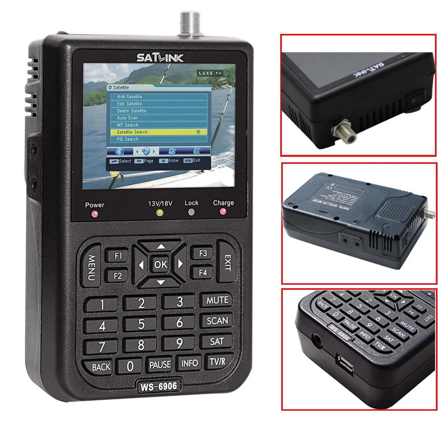 HD Digital Satellite TV Finder Black KOBWA SATlink WS-6906 3.5 LCD Digital Satellite Signal Finder Meter