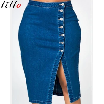 

Women Summer Denim Bandage Skirt Casual Solid Pencil Pius Size African Clothing Denim Skirt Fashion Sexy