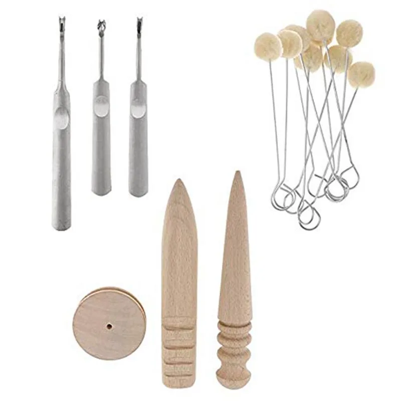 

Multi-Size Wood Edge Slicker Burnisher Set + Hand Leather Edge Skiving Tool + Wool Daubers Ball Brush Leather Dye Tool